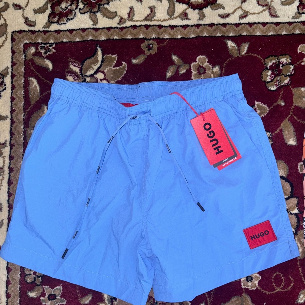 HUGO Blue Swim Trunks for Effortless Beach Style